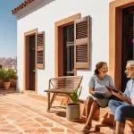 분산형 에너지 시스템의 대안 에너지 솔루션 - **Prompt:** A serene, sun-drenched afternoon at a charming traditional Portuguese home. Modern solar...