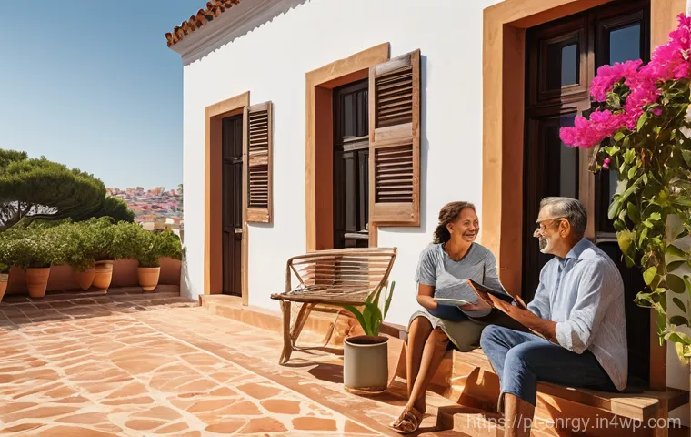 분산형 에너지 시스템의 대안 에너지 솔루션 - **Prompt:** A serene, sun-drenched afternoon at a charming traditional Portuguese home. Modern solar...