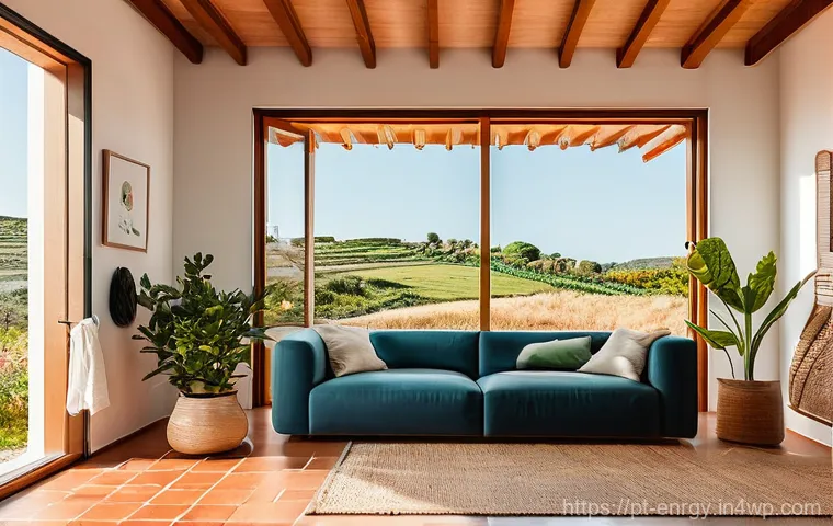 분산형 에너지 시스템의 사용자 맞춤형 서비스 - **Prompt:** A cozy, modern Portuguese home bathed in warm sunlight, showcasing a family happily inte...