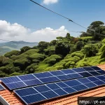 Home 19 분산형 에너지 시스템의 미래를 위한 정부 정책 - A modern Brazilian residential rooftop covered with sleek solar photovoltaic panels under a bright s...