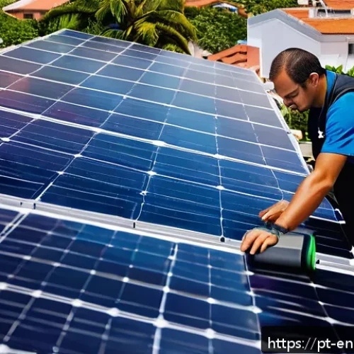 Home 17 분산형 에너지 시스템의 경제적 타당성 분석 - A modern Brazilian residential rooftop solar photovoltaic system installation scene during a sunny d...